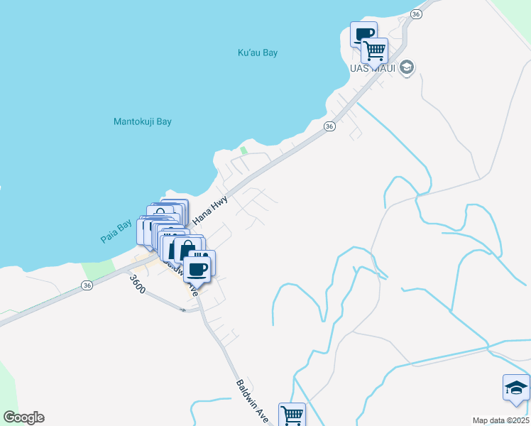 map of restaurants, bars, coffee shops, grocery stores, and more near 36 Laenui Place in Paia