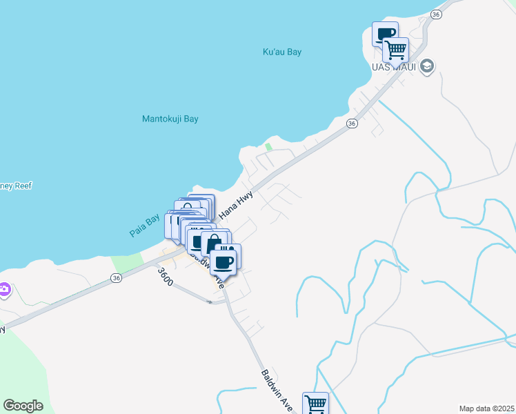 map of restaurants, bars, coffee shops, grocery stores, and more near 20 Hoe Place in Paia