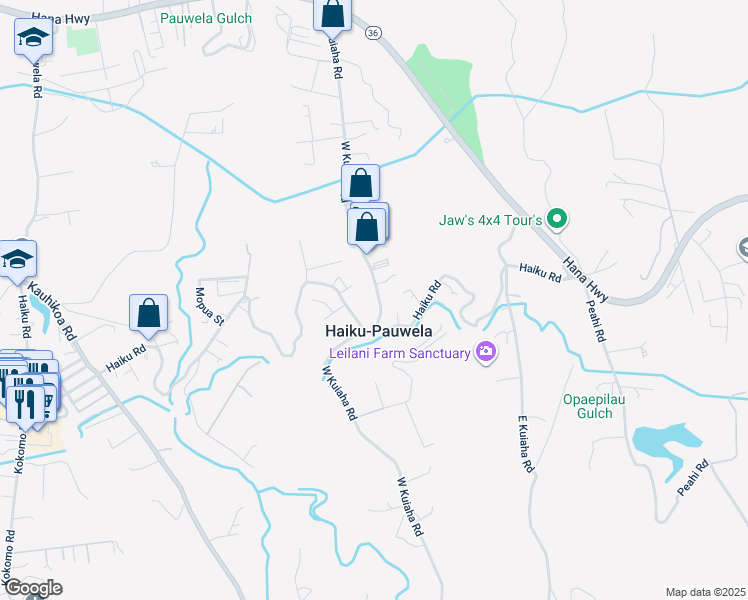 map of restaurants, bars, coffee shops, grocery stores, and more near 438 West Kuiaha Road in Haiku-Pauwela
