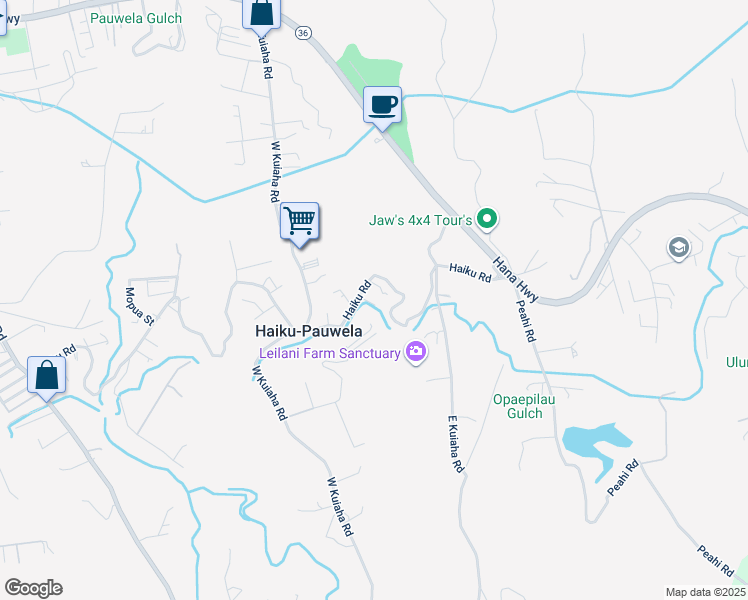 map of restaurants, bars, coffee shops, grocery stores, and more near 1860 Haiku Road in Haiku-Pauwela