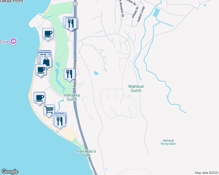 map of restaurants, bars, coffee shops, grocery stores, and more near 84 Anapuni Loop in Lahaina