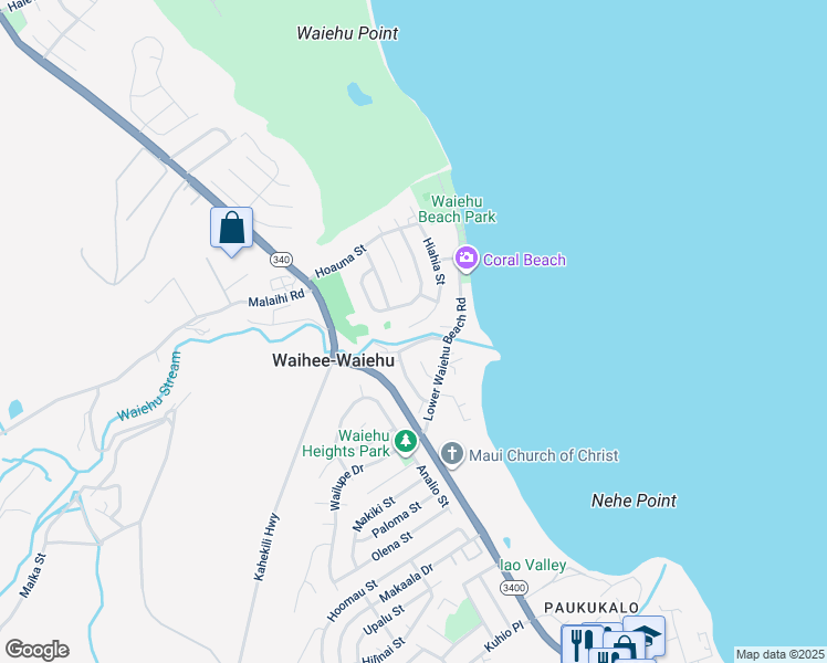 map of restaurants, bars, coffee shops, grocery stores, and more near 1272 West Hiahia Place in Wailuku