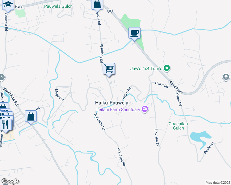 map of restaurants, bars, coffee shops, grocery stores, and more near 1817 Haiku Road in Haiku-Pauwela