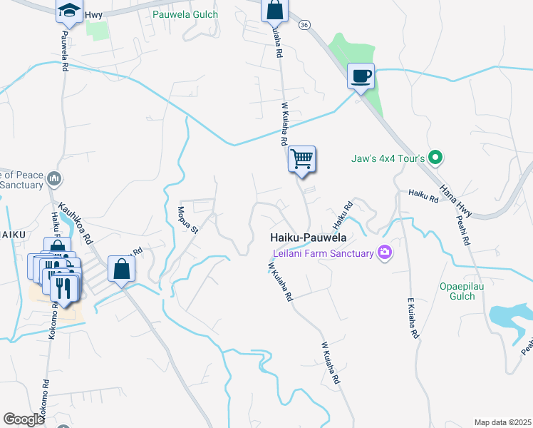 map of restaurants, bars, coffee shops, grocery stores, and more near 28 Neke Place in Haiku-Pauwela