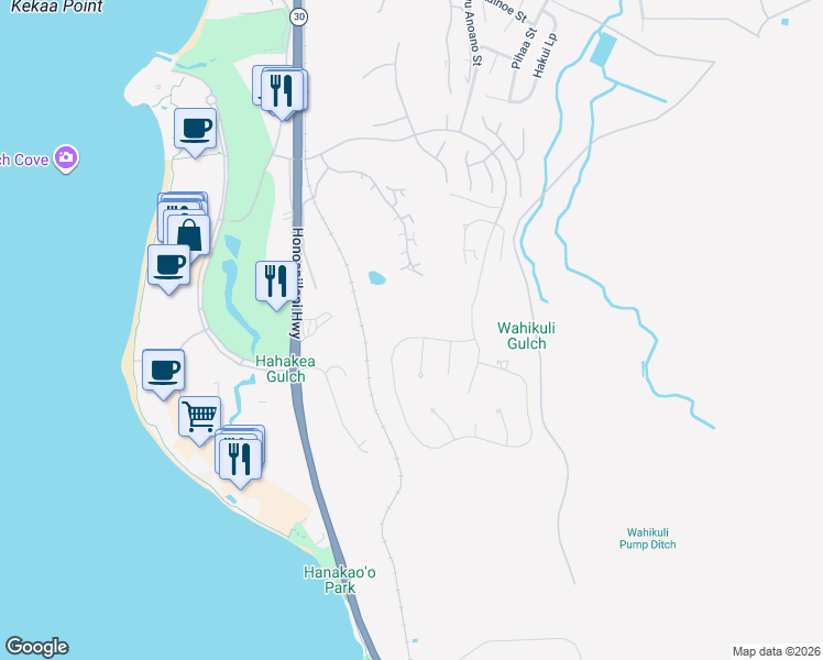 map of restaurants, bars, coffee shops, grocery stores, and more near 104 Anapuni Loop in Lahaina