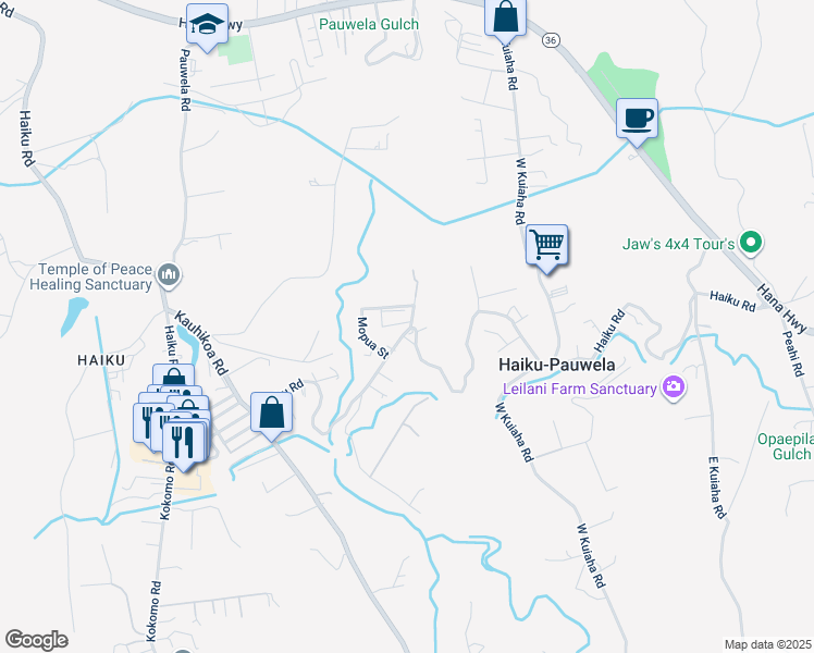 map of restaurants, bars, coffee shops, grocery stores, and more near 640 Lihau Place in Haiku-Pauwela