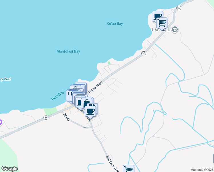 map of restaurants, bars, coffee shops, grocery stores, and more near 6 Hoe Place in Paia
