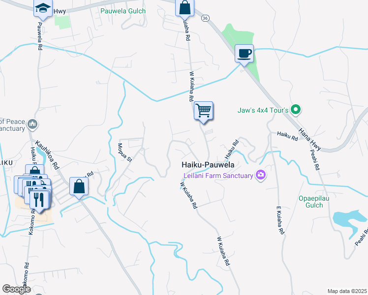 map of restaurants, bars, coffee shops, grocery stores, and more near 1666 Haiku Road in Haiku-Pauwela