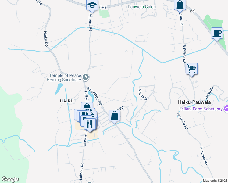 map of restaurants, bars, coffee shops, grocery stores, and more near 2 Kauhikoa Road in Haiku-Pauwela