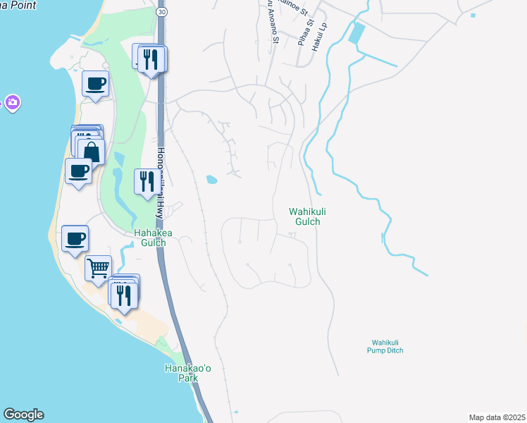 map of restaurants, bars, coffee shops, grocery stores, and more near 24 Anapuni Loop in Lahaina