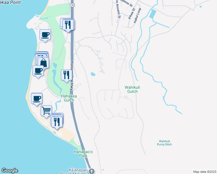 map of restaurants, bars, coffee shops, grocery stores, and more near 64 Anapuni Loop in Lahaina