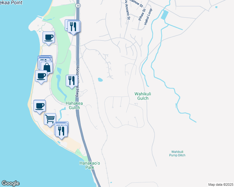 map of restaurants, bars, coffee shops, grocery stores, and more near 64 Anapuni Loop in Lahaina