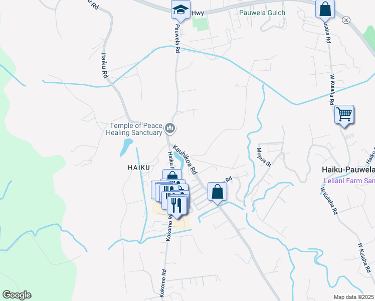 map of restaurants, bars, coffee shops, grocery stores, and more near 665 Kauaheahe Place in Haiku-Pauwela