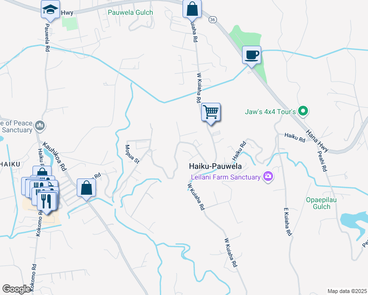 map of restaurants, bars, coffee shops, grocery stores, and more near 1640 Haiku Road in Haiku-Pauwela