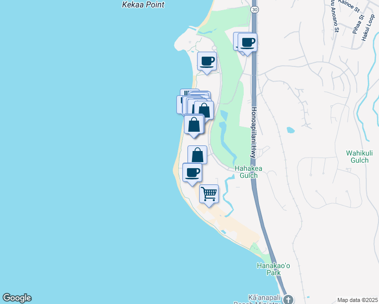 map of restaurants, bars, coffee shops, grocery stores, and more near 50 Nohea Kai Drive in Lahaina