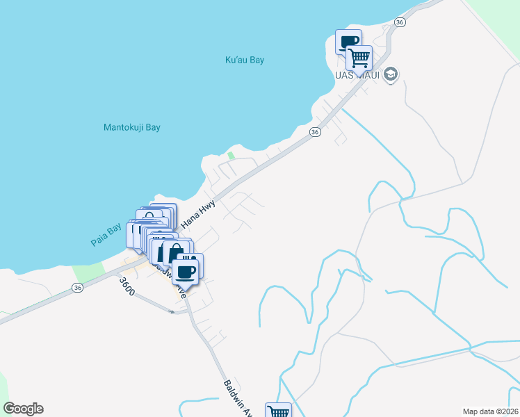 map of restaurants, bars, coffee shops, grocery stores, and more near 34 South Laelua Place in Paia