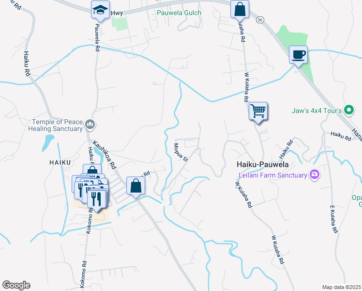 map of restaurants, bars, coffee shops, grocery stores, and more near 705 Mopua Street in Haiku-Pauwela