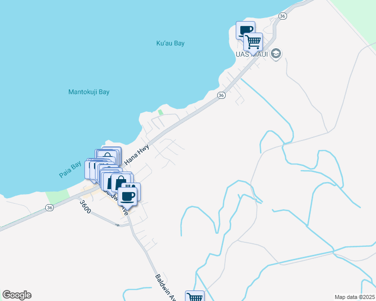 map of restaurants, bars, coffee shops, grocery stores, and more near 47 South Laelua Place in Paia