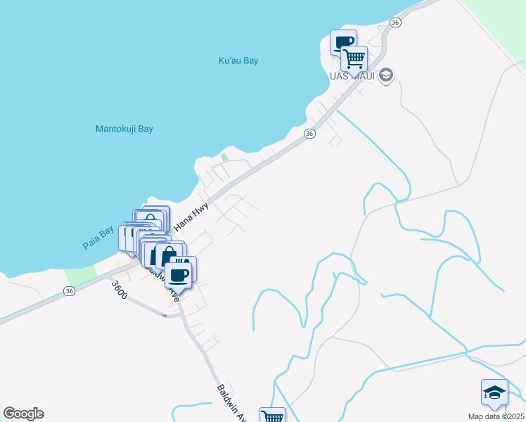 map of restaurants, bars, coffee shops, grocery stores, and more near 47 South Laelua Place in Paia