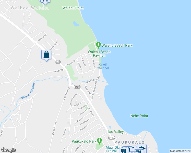 map of restaurants, bars, coffee shops, grocery stores, and more near 151C Lower Waiehu Beach Road in Wailuku