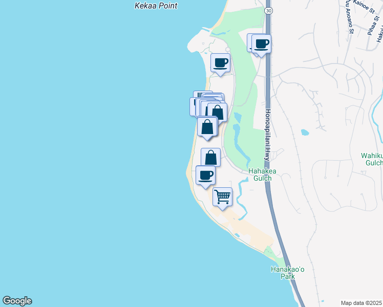 map of restaurants, bars, coffee shops, grocery stores, and more near 50 Nohea Kai Drive in Lahaina