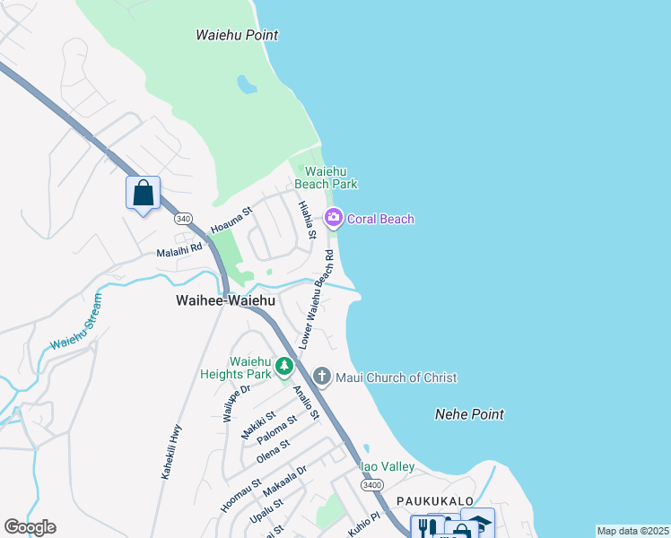 map of restaurants, bars, coffee shops, grocery stores, and more near 160 Lower Waiehu Beach Road in Waihee-Waiehu