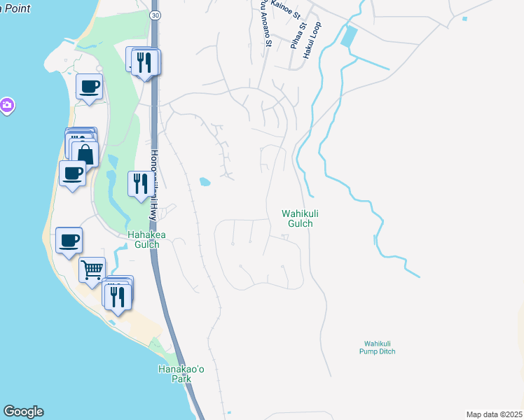 map of restaurants, bars, coffee shops, grocery stores, and more near 4 Anapuni Loop in Lahaina
