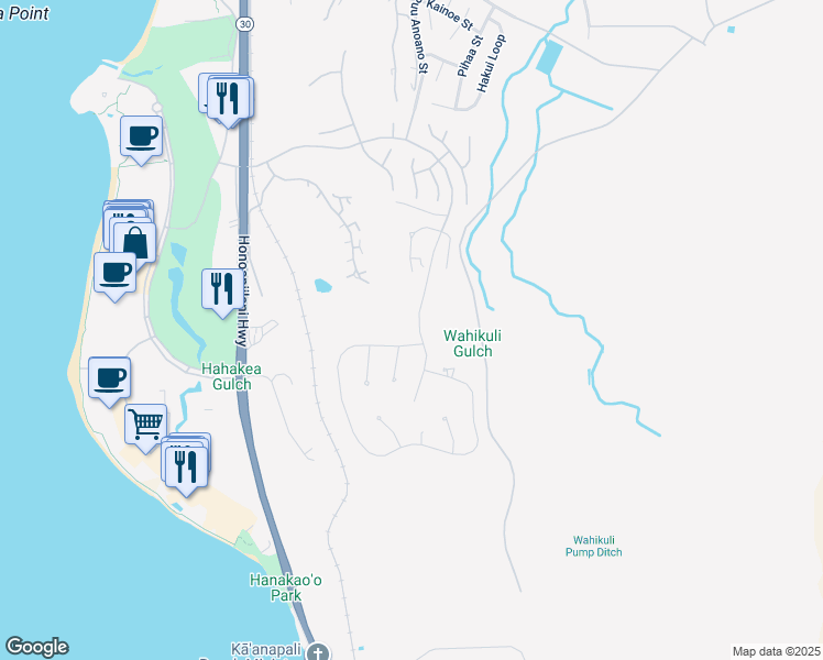 map of restaurants, bars, coffee shops, grocery stores, and more near 4 Anapuni Loop in Lahaina