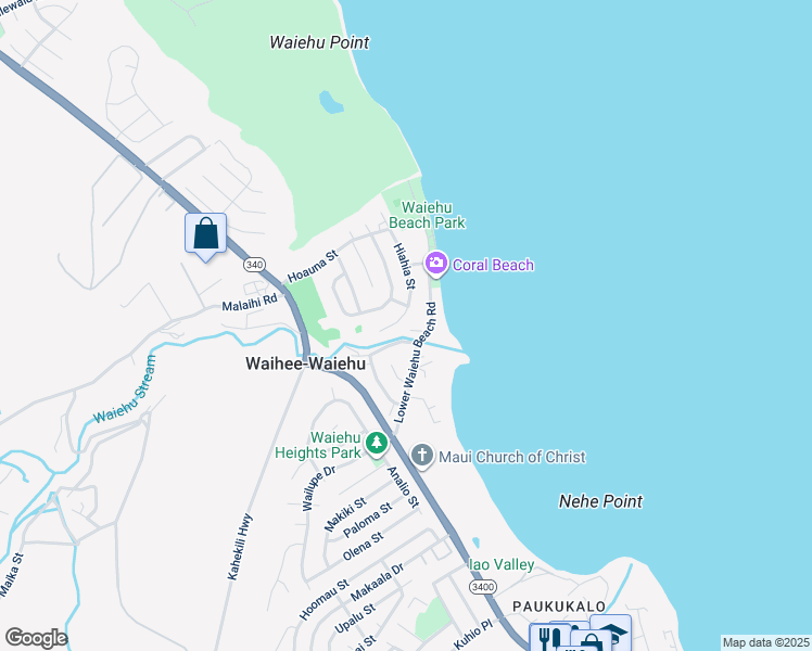 map of restaurants, bars, coffee shops, grocery stores, and more near 1302 West Hiahia Place in Wailuku