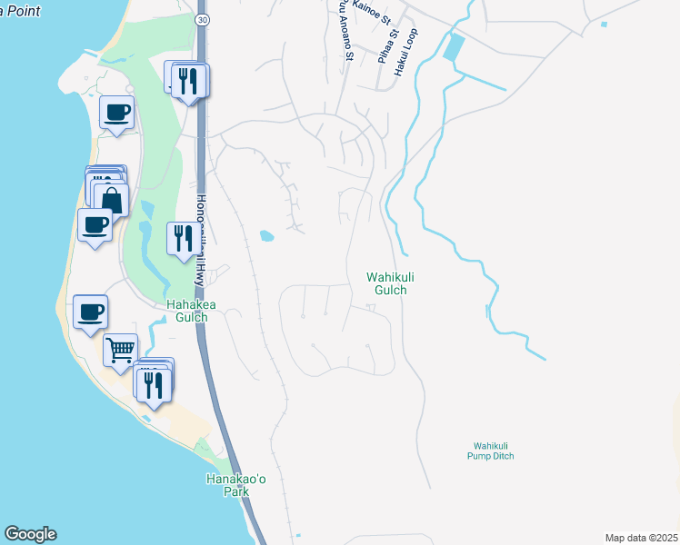 map of restaurants, bars, coffee shops, grocery stores, and more near 4 Anapuni Loop in Lahaina