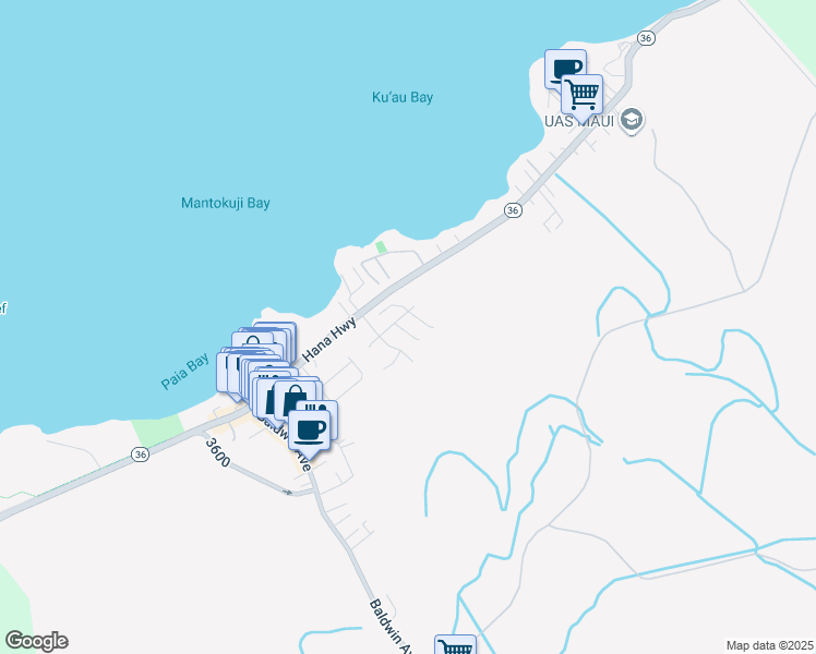 map of restaurants, bars, coffee shops, grocery stores, and more near 17 Laenui Place in Paia