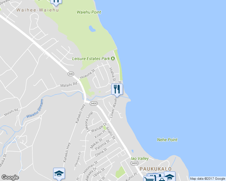 map of restaurants, bars, coffee shops, grocery stores, and more near 1302 West Hiahia Place in Wailuku
