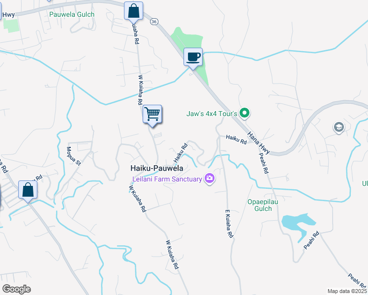 map of restaurants, bars, coffee shops, grocery stores, and more near 1895 Haiku Road in Haiku-Pauwela