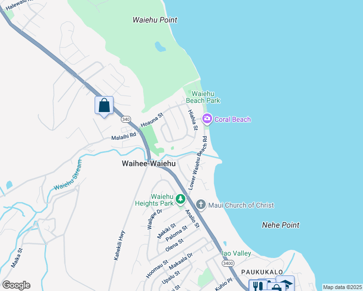 map of restaurants, bars, coffee shops, grocery stores, and more near 1273 West Hiahia Place in Wailuku