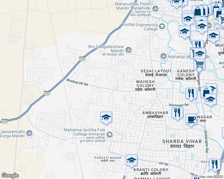 map of restaurants, bars, coffee shops, grocery stores, and more near Bhatkuli DP Road in Amravati