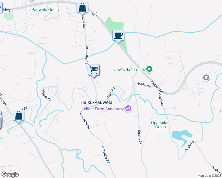 map of restaurants, bars, coffee shops, grocery stores, and more near 1855 Haiku Road in Haiku-Pauwela