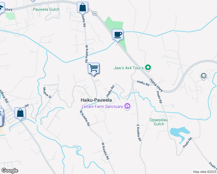 map of restaurants, bars, coffee shops, grocery stores, and more near 1825 Haiku Road in Haiku-Pauwela