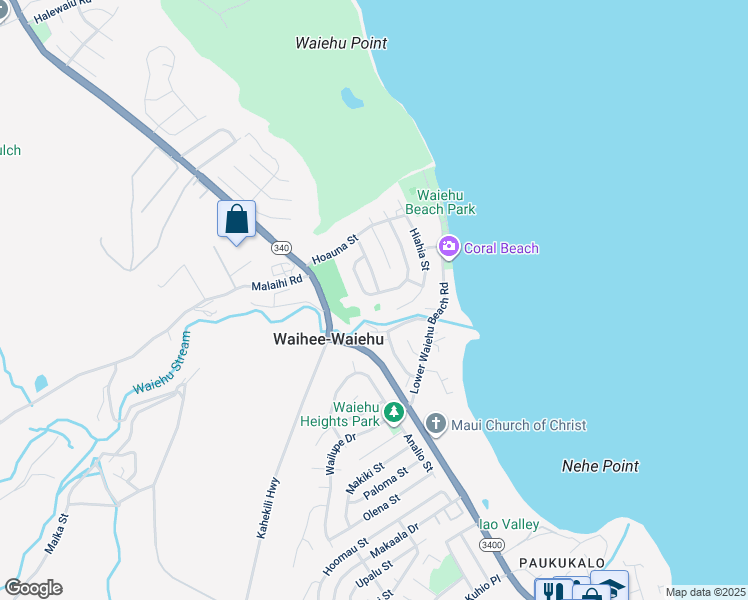 map of restaurants, bars, coffee shops, grocery stores, and more near 1270 Kilou Loop in Wailuku
