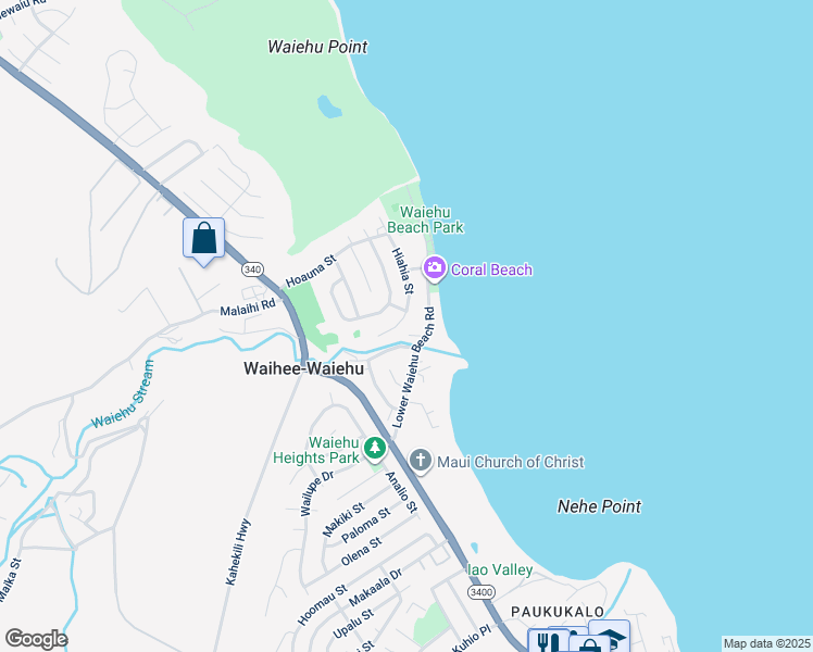 map of restaurants, bars, coffee shops, grocery stores, and more near 1308 West Hiahia Place in Wailuku