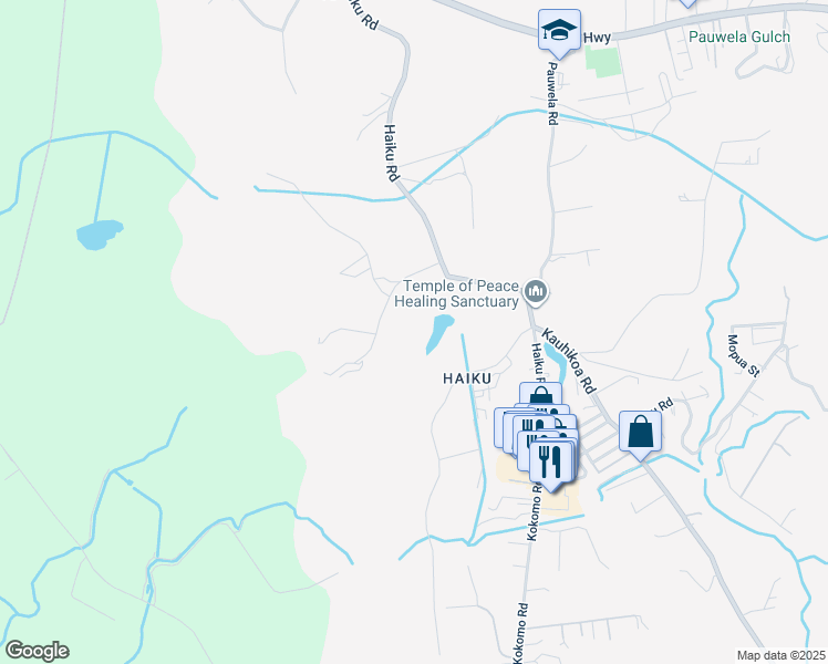 map of restaurants, bars, coffee shops, grocery stores, and more near 2381 Umi Place in Haiku-Pauwela
