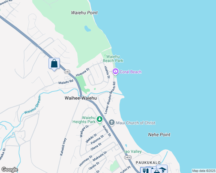 map of restaurants, bars, coffee shops, grocery stores, and more near 1308 West Hiahia Place in Wailuku