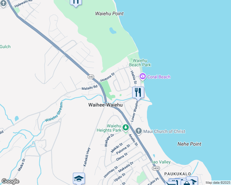 map of restaurants, bars, coffee shops, grocery stores, and more near 1258 Kilou Loop in Wailuku