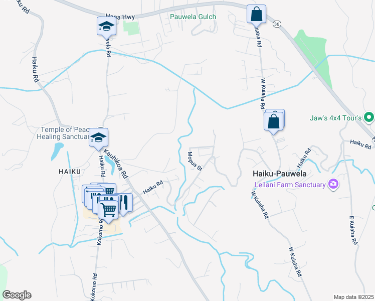 map of restaurants, bars, coffee shops, grocery stores, and more near 720 Mopua Street in Haiku-Pauwela