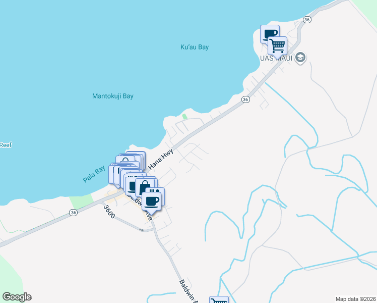 map of restaurants, bars, coffee shops, grocery stores, and more near 60 North Laelua Place in Paia