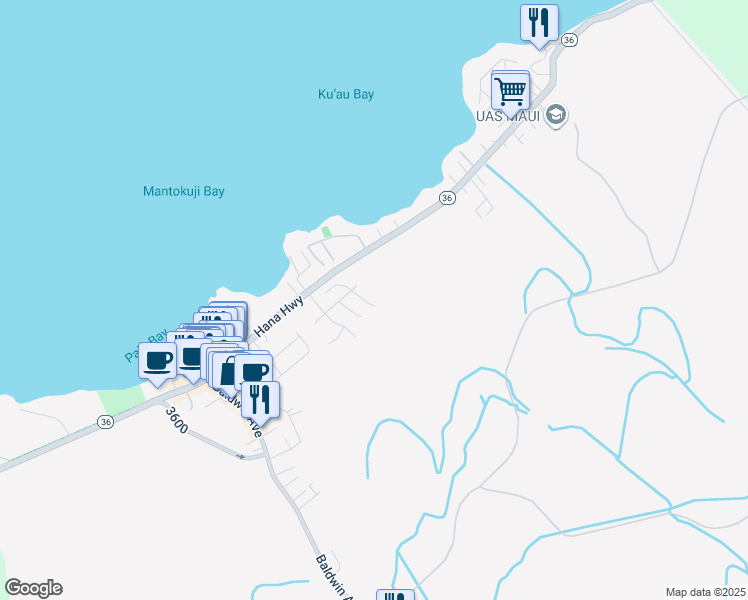 map of restaurants, bars, coffee shops, grocery stores, and more near 27 South Laelua Place in Paia