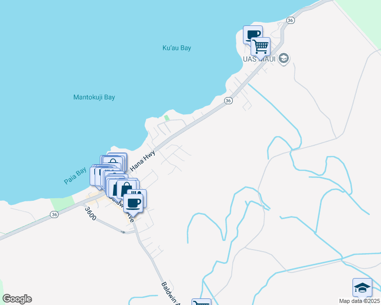 map of restaurants, bars, coffee shops, grocery stores, and more near 27 South Laelua Place in Paia