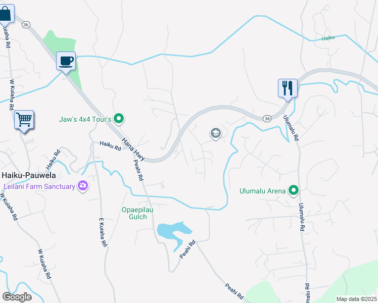 map of restaurants, bars, coffee shops, grocery stores, and more near 110 Hohani Place in Haiku-Pauwela