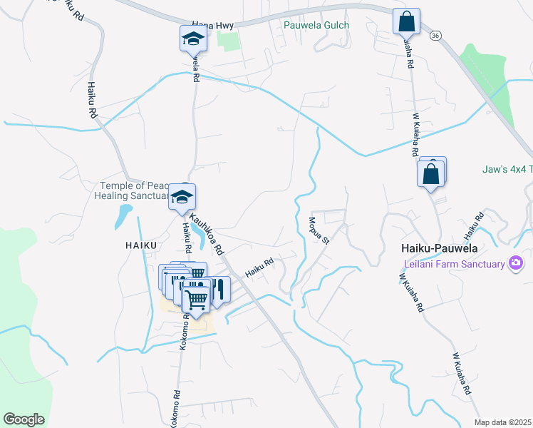 map of restaurants, bars, coffee shops, grocery stores, and more near 665 Kauaheahe Place in Haiku-Pauwela