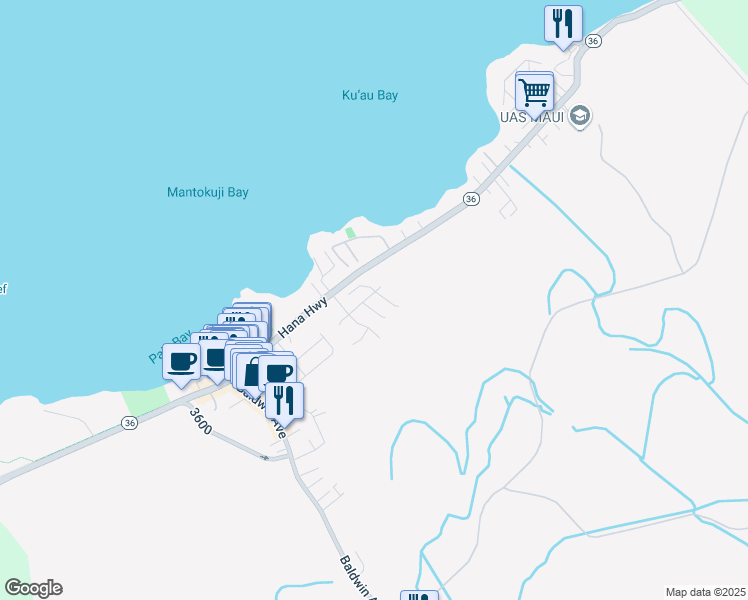 map of restaurants, bars, coffee shops, grocery stores, and more near 17 Laenui Place in Paia