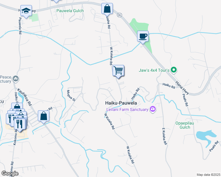 map of restaurants, bars, coffee shops, grocery stores, and more near 784 Kihau Place in Haiku-Pauwela